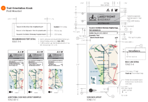 Illustration of on-trail kiosk post-mounted signs