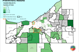 map of 2022 Healthy Urban Tree Canopy Grant Program Preliminary Results