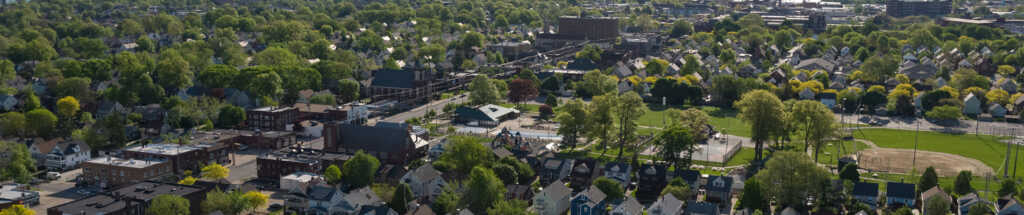 bird's-eye view of Madison Park and the surrounding neighborhood