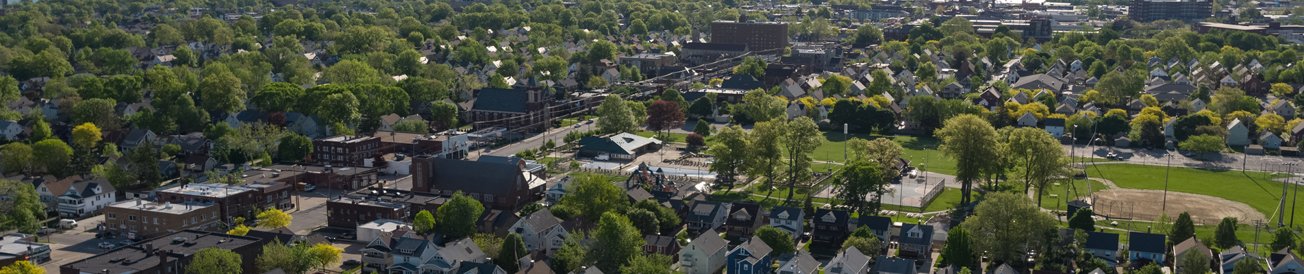 bird's-eye view of Madison Park and the surrounding neighborhood