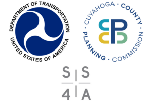 logos of the U.S. Department of Transportation, the Cuyahoga County Planning Commission, and the Safe Streets for All program