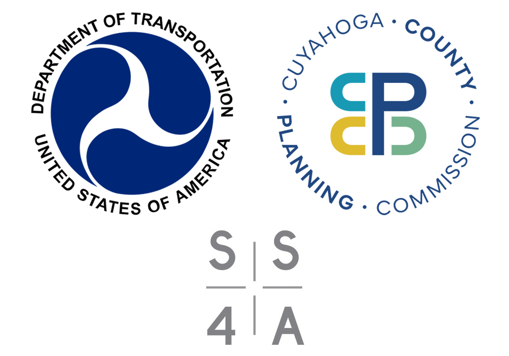 logos of the U.S. Department of Transportation, the Cuyahoga County Planning Commission, and the Safe Streets for All program