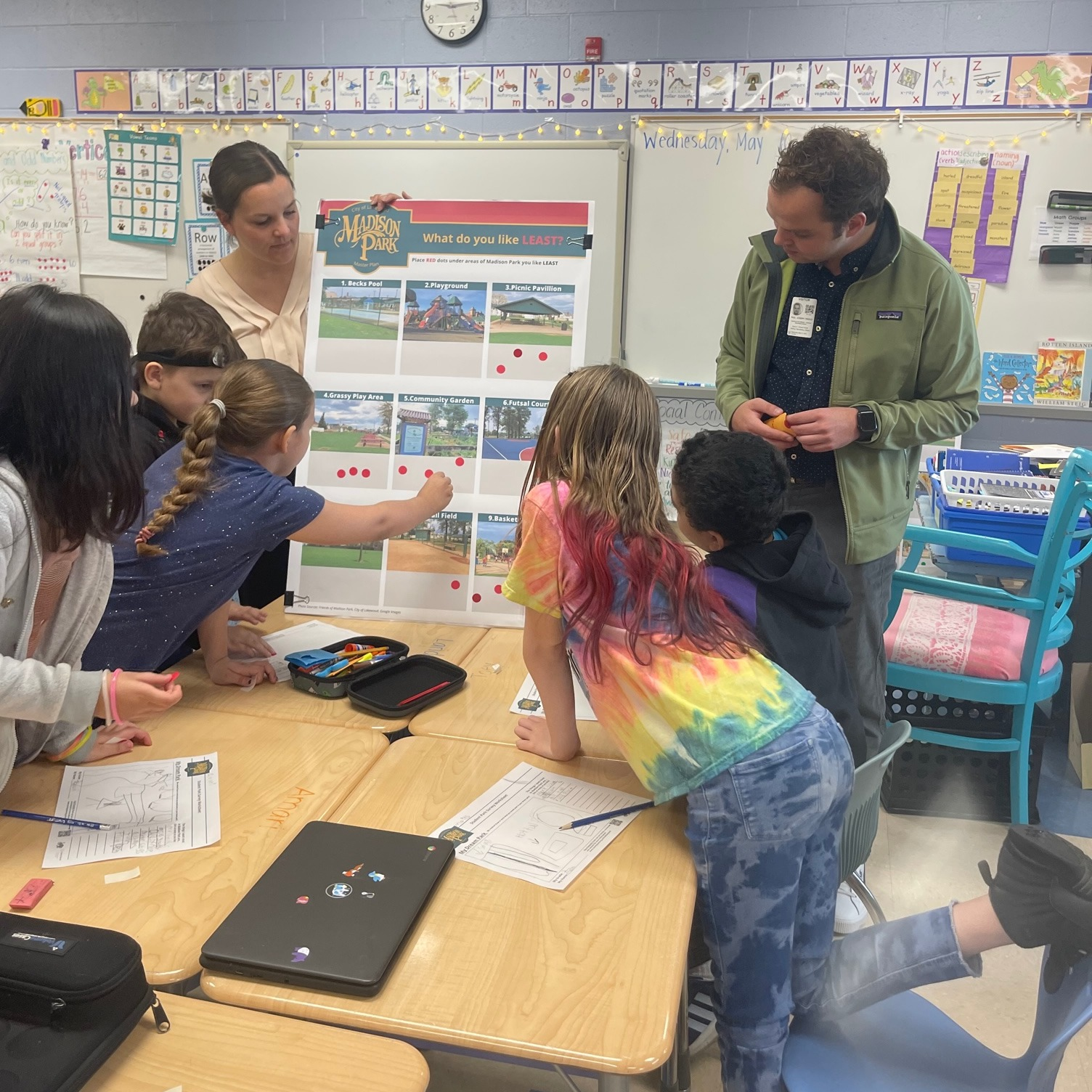 students at Lakewood's Harrison Elementary School providing input into the Madison Park Master Plan