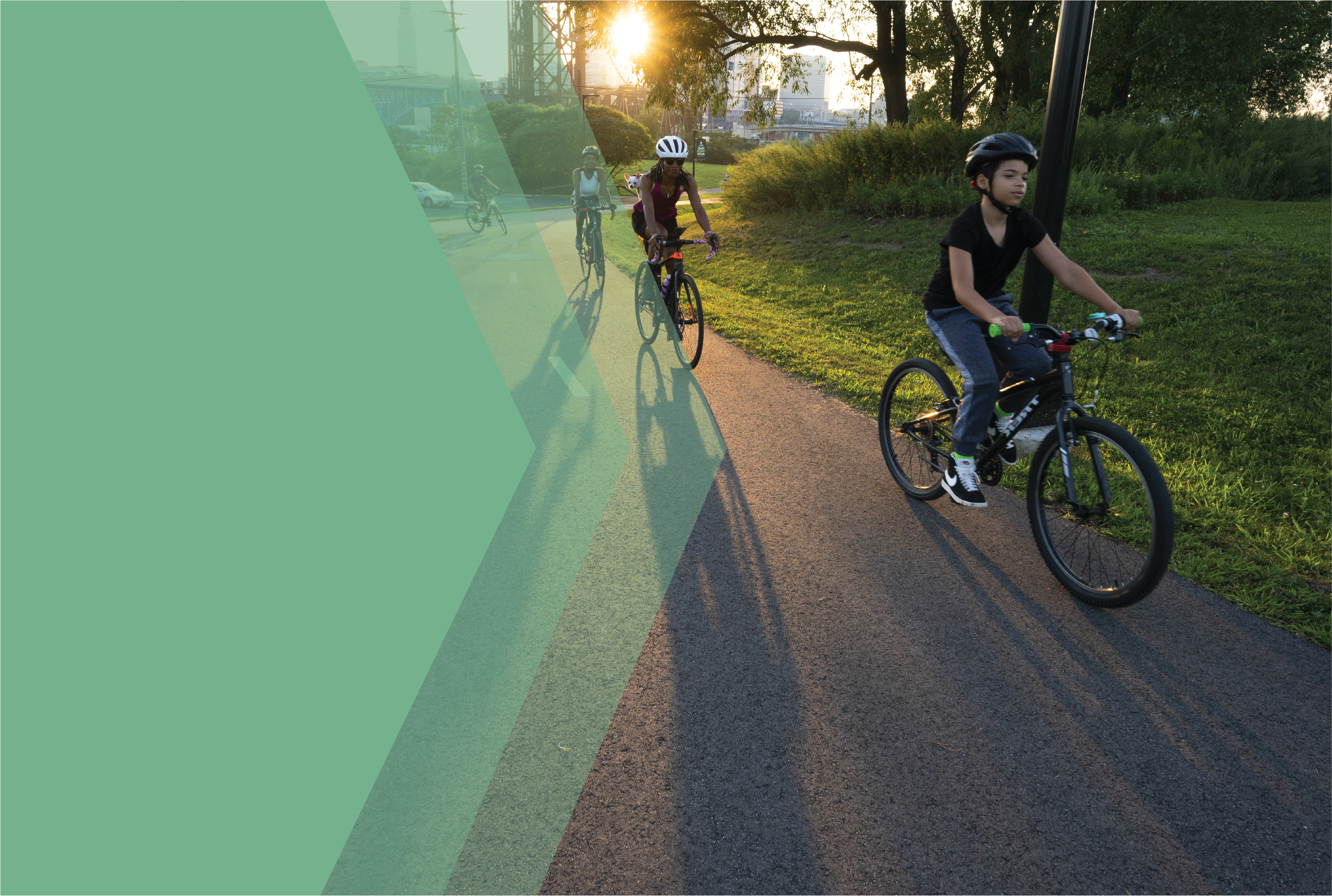 young bicyclists riding on the Towpath Trail in Cleveland