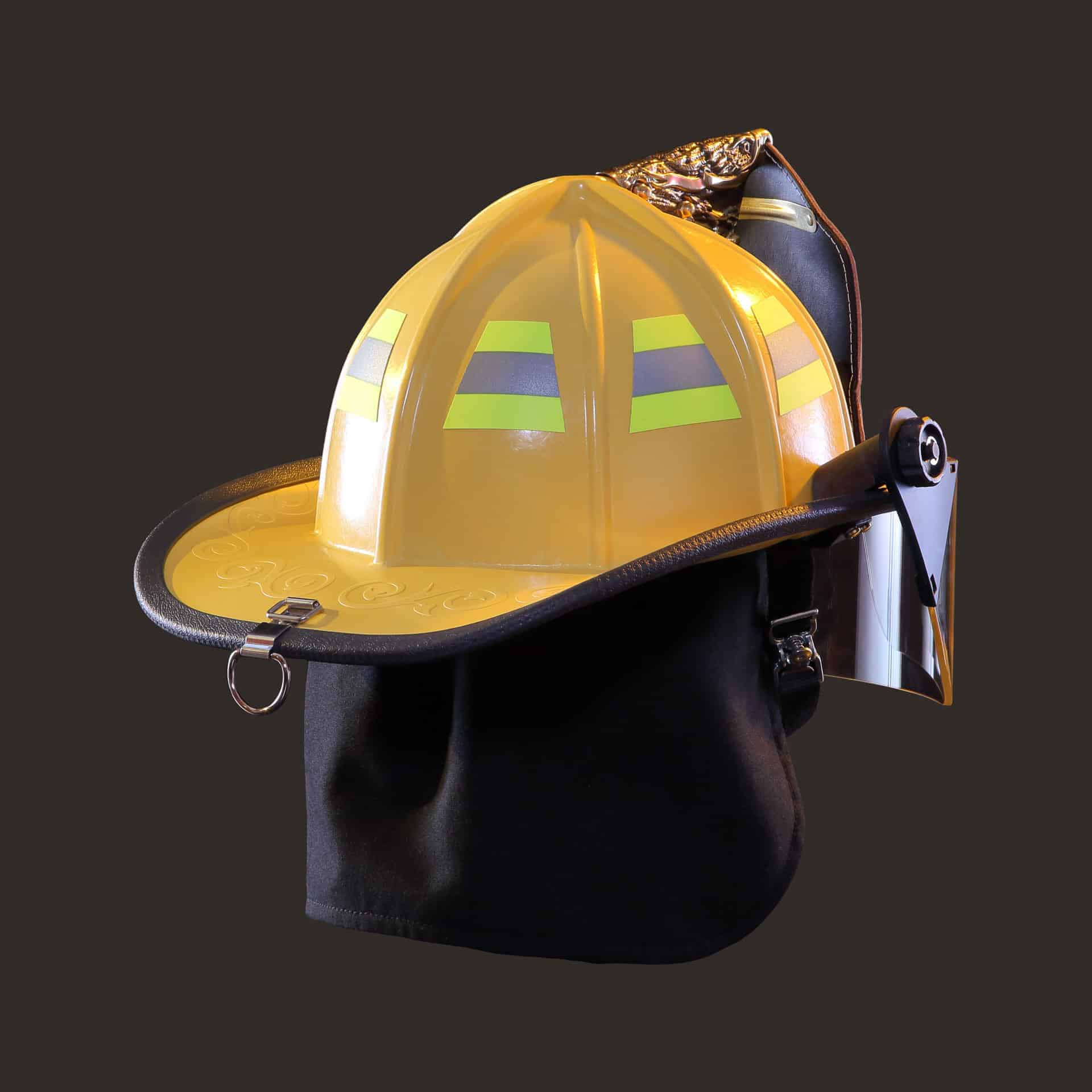 Fire Dex 1910 Deluxe Helmet Yellow With 4 Visor Back Fire Dex