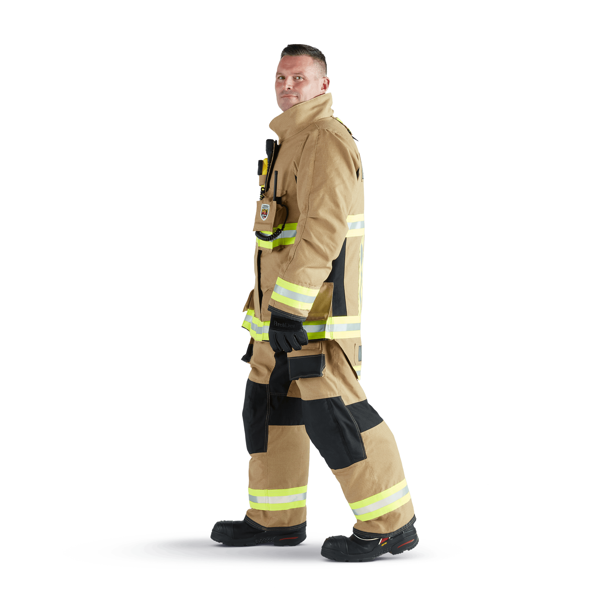 AeroFlex_Wellhouse_TanTurnout_Side_Left_1_A_Web1920 Firefigher wearing gear side view