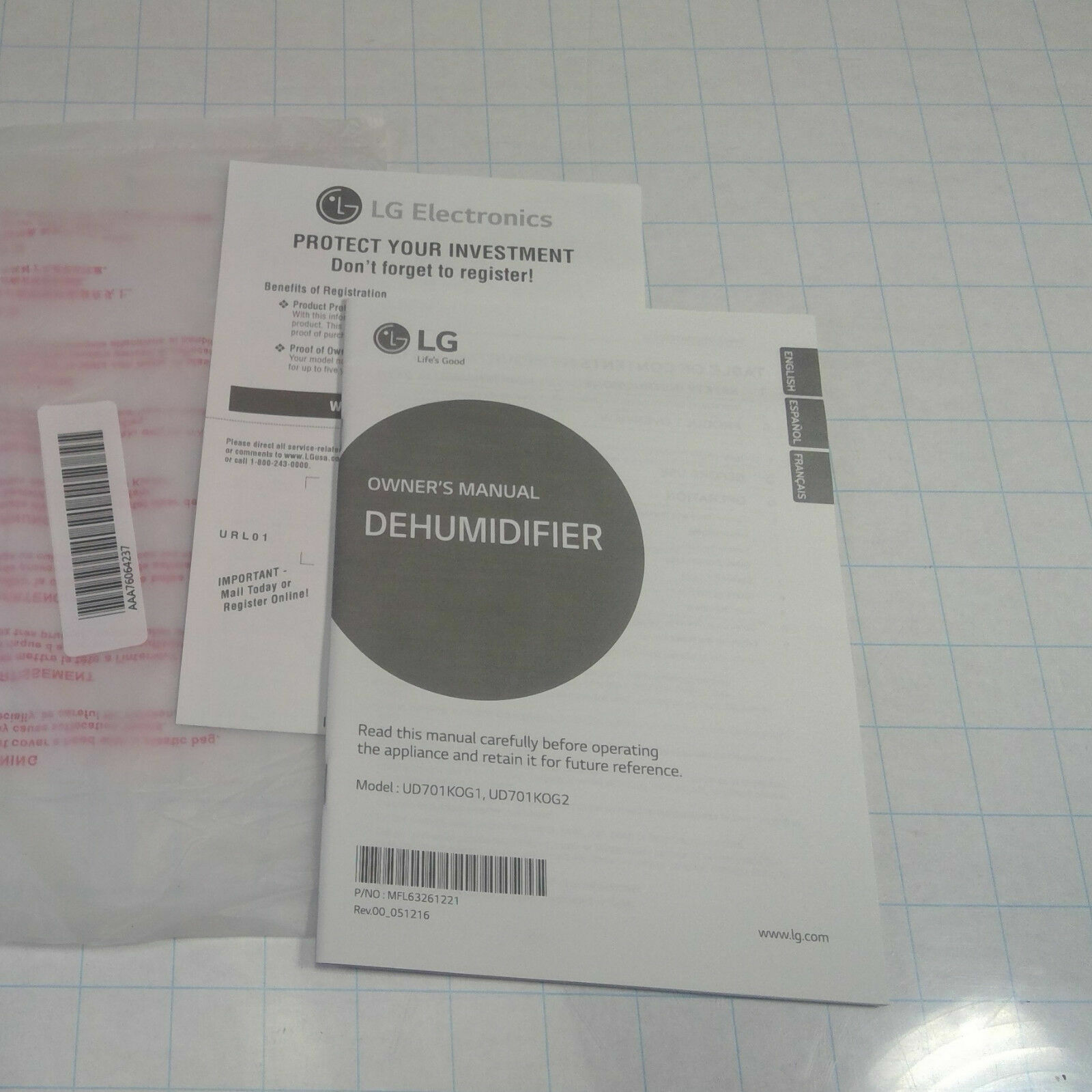 LG PuriCare Dehumidifier Parts UD701KOG1 ED701KOG2 | User Manual Owner’s Guide