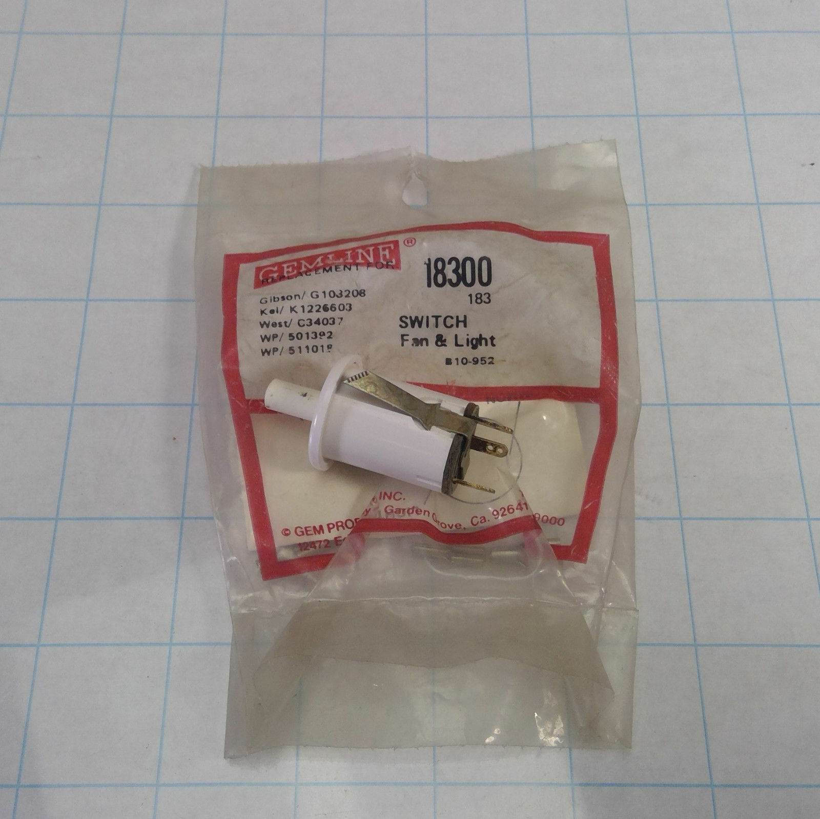 NEW Vintage COLDSPOT Gibson KELVINATOR Refrigerator FAN : LIGHT Switch 18300