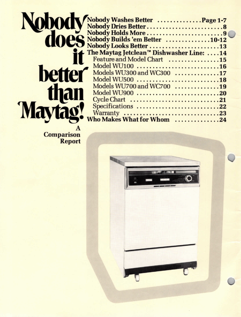 Maytag Jetclean Dishwasher Competitive Comparison Manual PDF Download