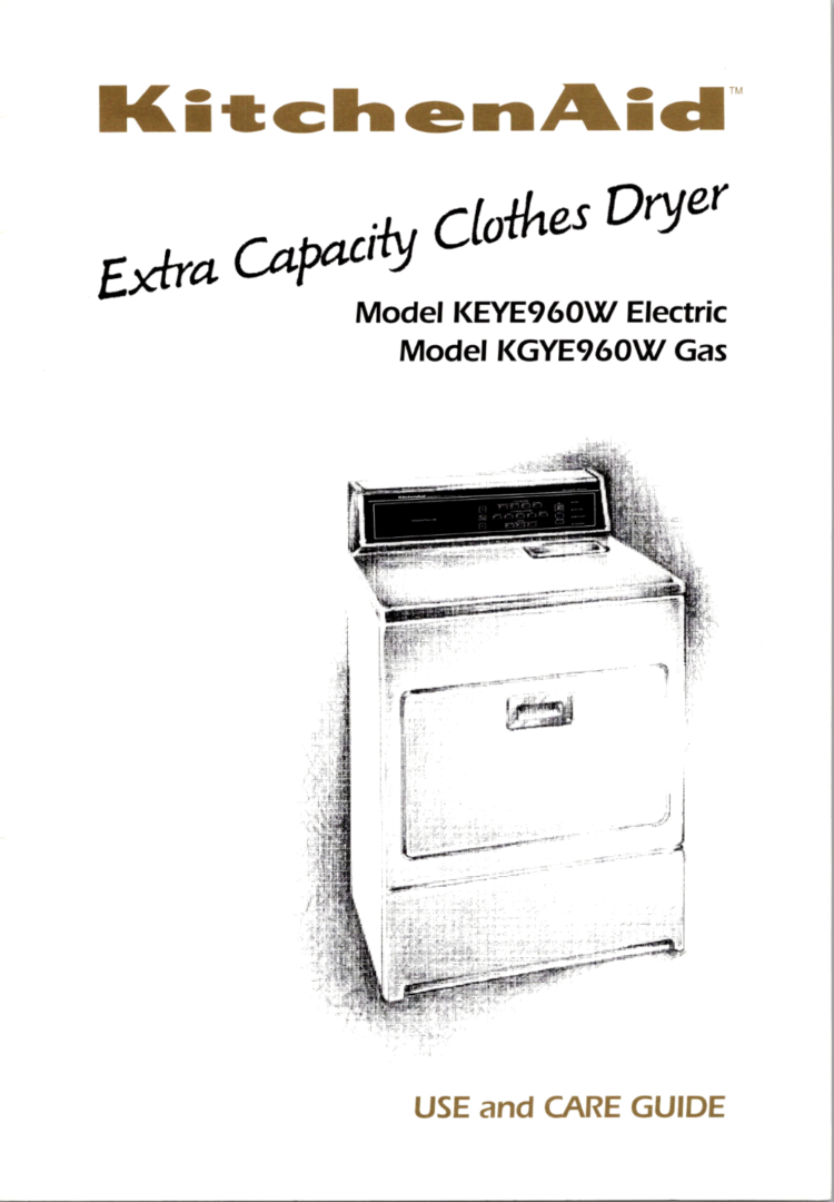 KitchenAid Extra Capacity Dryer Use and Care Guide PDF Download