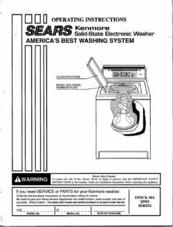 Kenmore Solid-State Electronic Washer Operating Instructions PDF Download