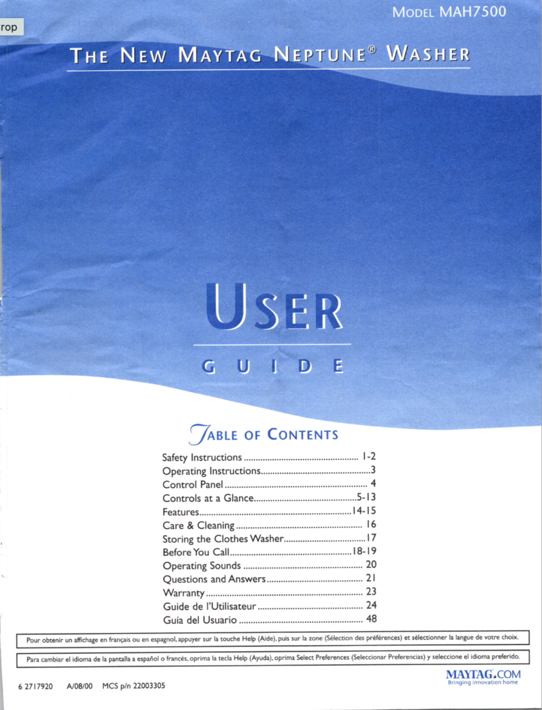 Maytag Neptune Washer User Guide PDF Download Lorain Furniture