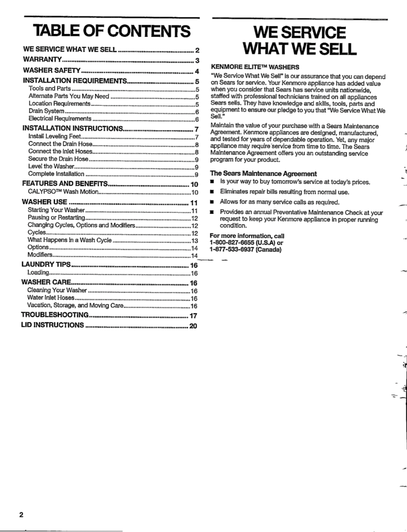 Kenmore Use and Care Guide for Automatic Washers with Calypso Wash