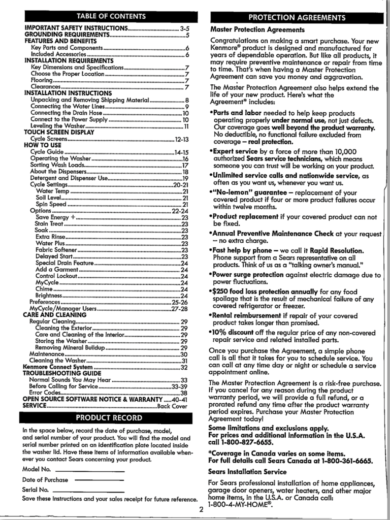 Kenmore Elite Top Loading Washer Use and Care Guide PDF Download