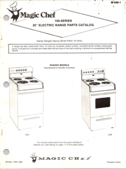 1978 Magic Chef 158 Series (158-1, 158_CW) 20" Electric Range Parts Catalog