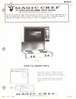 1971 Magic Chef 751-3C Series Electric Range Parts Catalog