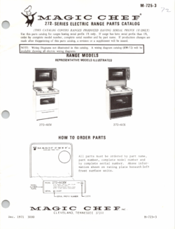 1971 Magic Chef 272 Series (272-6CW, 272-6CX) Electric Range Parts Catalog