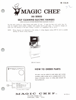 Magic Chef 282 Series (282-2C, 282-6C) Self Cleaning Electric Range Parts Catalog