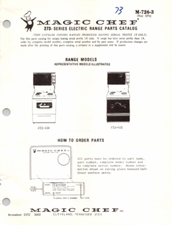 1972 Magic Chef 273 Series (273-6CW, 273-6CX) Electric Range Parts Catalog
