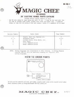 1971 Magic Chef 172 Series (172-1, 172-2C, 172-3C) 36" Electric Range Parts Catalog