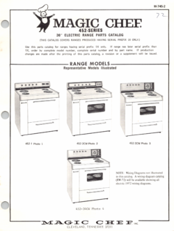 1971 Magic Chef 452 Series (452-1, 2CW, 3CW, 34CW) 36" Electric Range Parts Catalog