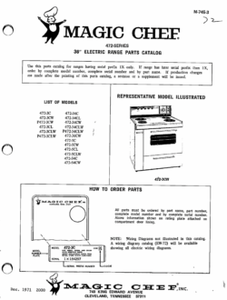 1971 Magic Chef 472 Series 36" Electric Range Parts Catalog