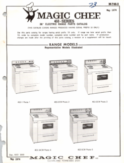 1974 Magic Chef 453 Series (453-1, 2CW, 3CW, 34CW, 5CW) 36" Electric Range Parts Catalog