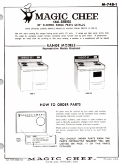 1975 Magic Chef 466 Series (466-1, 466-1W) 36" Electric Range Parts Catalog