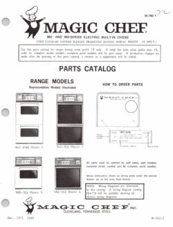 1971 Magic Chef 962 and 982 Series (962-3CWW, 962-3CX, 982-3CW, 982-3CX) Electric Built-in Ovens Parts Catalog