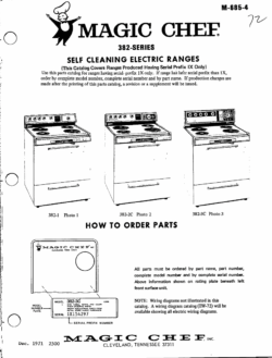 1972 Magic Chef 382 Series (382-1, 382-2C, 382-3C) Self Cleaning Electric Ranges Parts Catalog