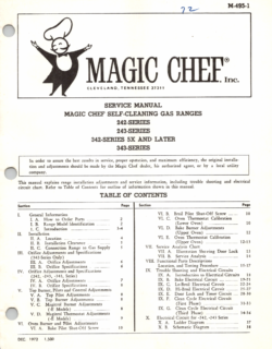 1972 Magic Chef Self Cleaning Gas Ranges Service Manual: 242, 243, 342 5X and later, 343 Series