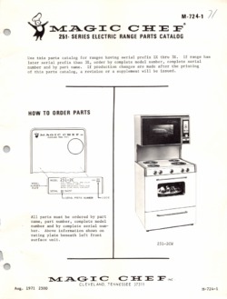 1971 Magic Chef 251 Series (251-2C, 2CW, 5C, 5CW, 5CX) Electric Range Parts Catalog