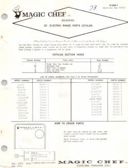 1974 Magic Chef 353 Series (353-1, 2C, 3CW, 5CW, 11CW) 30" Electric Ranges Parts Catalog