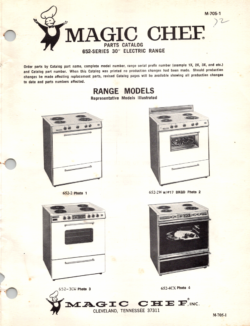 1971 Magic Chef 652 Series (652-2, 2W, 3CW, 4CX) 30" Electric Ranges Parts Catalog