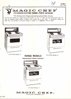 1974 Magic Chef 373 Series (373-3CW, 373-36CW, 373-5CW) Electric Range Parts Catalog