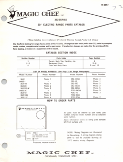 1971 Magic Chef 352 Series (352-1, 2CW, 10, 11C, 34CW, 36CW) 30" Electric Range Parts Catalog
