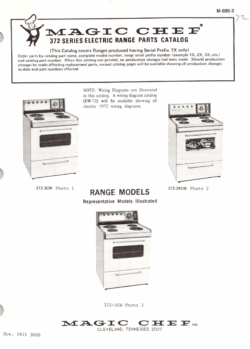 1971 Magic Chef 372 Series (372-3CW, 372-34CW, 372-5CW) Electric Range Parts Catalog