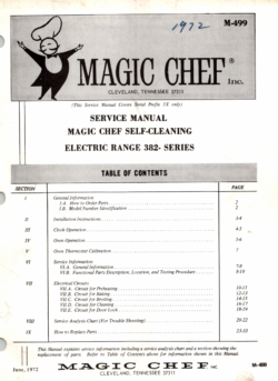 1972 Magic Chef 382 Series (382-3C) Self Cleaning Electric Range Service Manual