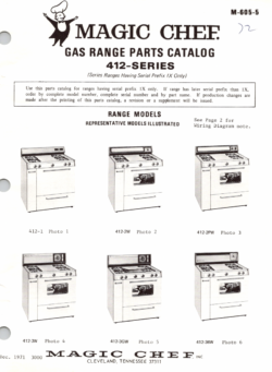 1971 Magic Chef 412 Series (412- 1, 2W, 2PW, 3W, 3GW, 36W) Gas Range Parts Catalog