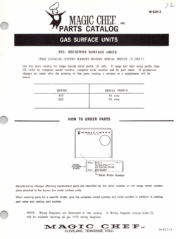 1971 Magic Chef 812 and 822 Series (812-1, 812-1E, 812-12, 822-1) Gas Surface Units Parts Catalog
