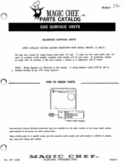 1971 Magic Chef 832 Series (832-1, 832-1E, 832-1G, 832-1EG) Gas Surface Units Parts Catalog