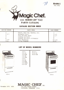 1974 Magic Chef 113 Series (113-1, 113-2) 20" Gas Range Parts Catalog