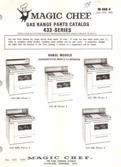 1974 Magic Chef 433 Series (433-36W, 5W, 5PW, 5GPW, 54W) Gas Range Parts Catalog
