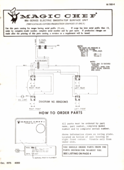 1975 Magic Chef 886 Series (1X) Electric Smooth Top Surface Unit Parts Catalog