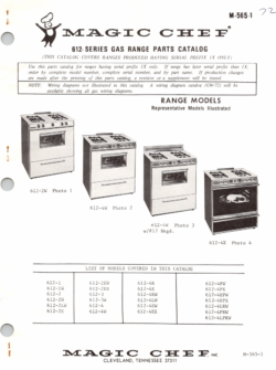 Magic Chef 612 Series (612-2W, 612-4W, 612-4X) Gas Range Parts Catalog