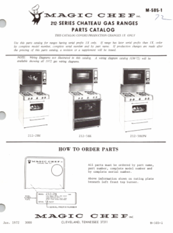 1972 Magic Chef 212 Series (212-2BW, 212-5BX 212-5BEPW) Chateau Gas Ranges Parts Catalog