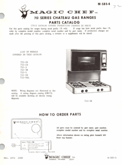 1971 Magic Chef 712 Series (712-2R, 2B, 3, 3R, 5, 5E, 5EL) Chateau Gas Ranges Parts Catalog