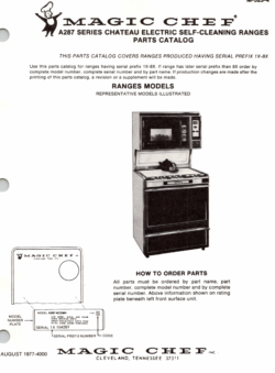 1977 Magic Chef A287 Series (A287-6CM4, A287-6CXM4, A287-86CM4) Chateau Electric Self Cleaning Ranges Parts Catalog