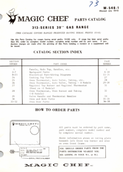 1973 Magic Chef 313 Series (313-1, 313-2W, 313-3W, 313-5W, 313-10W, 313-11, 313-36W) 30" Gas Range Parts Catalog
