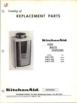 1971 KitchenAid Food Waste Disposers Replacement Parts Catalog KWI-100, KWS-100, KWC-100
